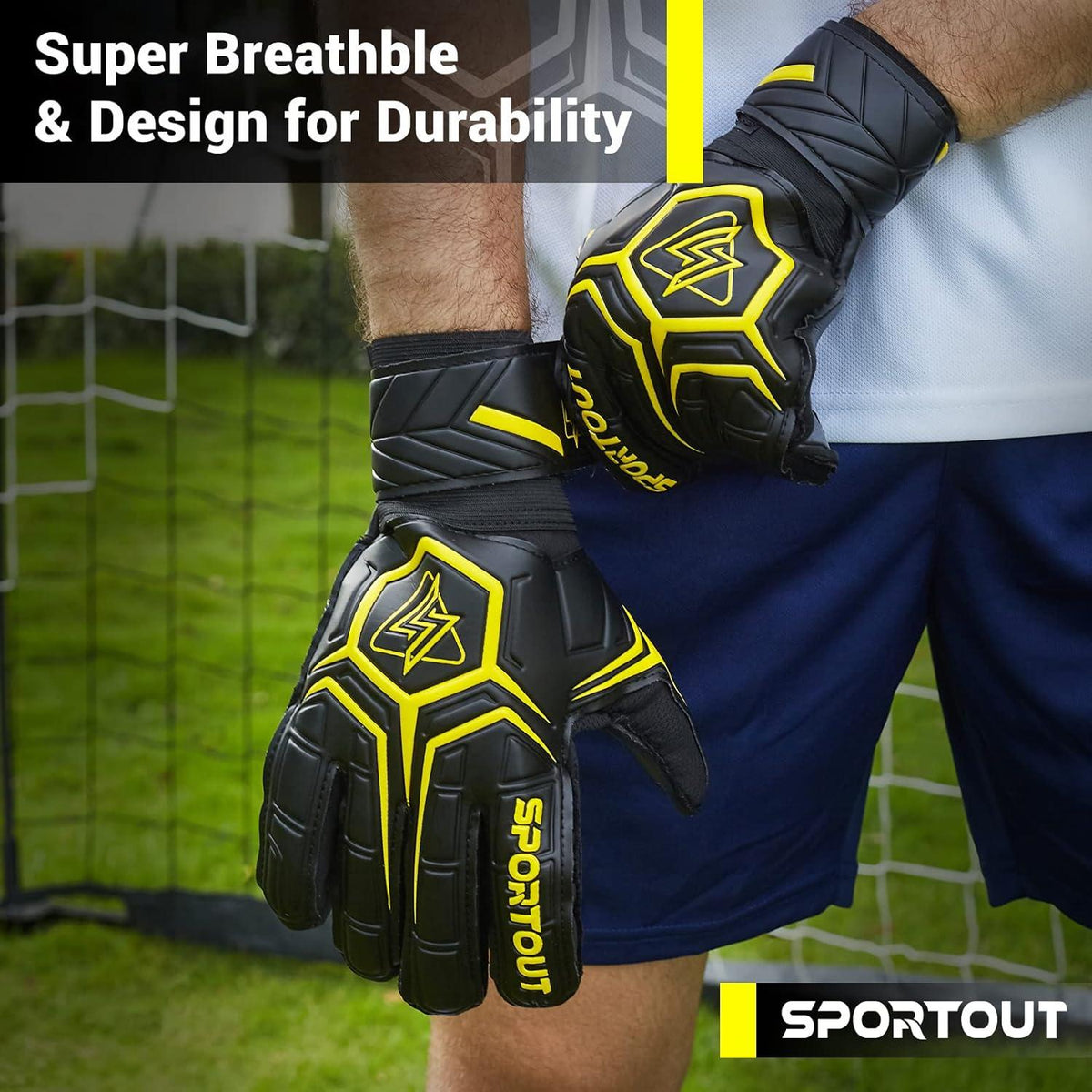 Sportout Fussball Torwarthandschuhe Fingersave 4mm Latex Schwar-Gelb