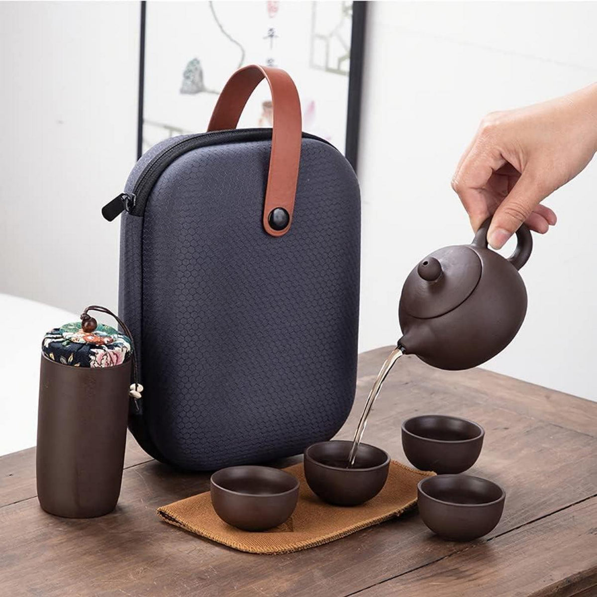 Webao 7-teiliges Chinesisches Keramik Tee Set mit 130ml Teekanne & 4 Teebechern