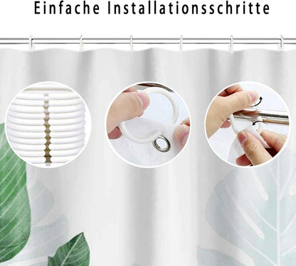 Duschvorhang Anti-Schimmel Grün Blätter Pflanzen 180x180 Polyester