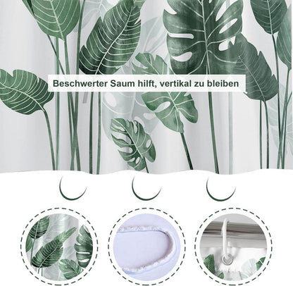 Duschvorhang 180x180 Anti-Schimmel grüne Blätter wasserabweisend - Polyester