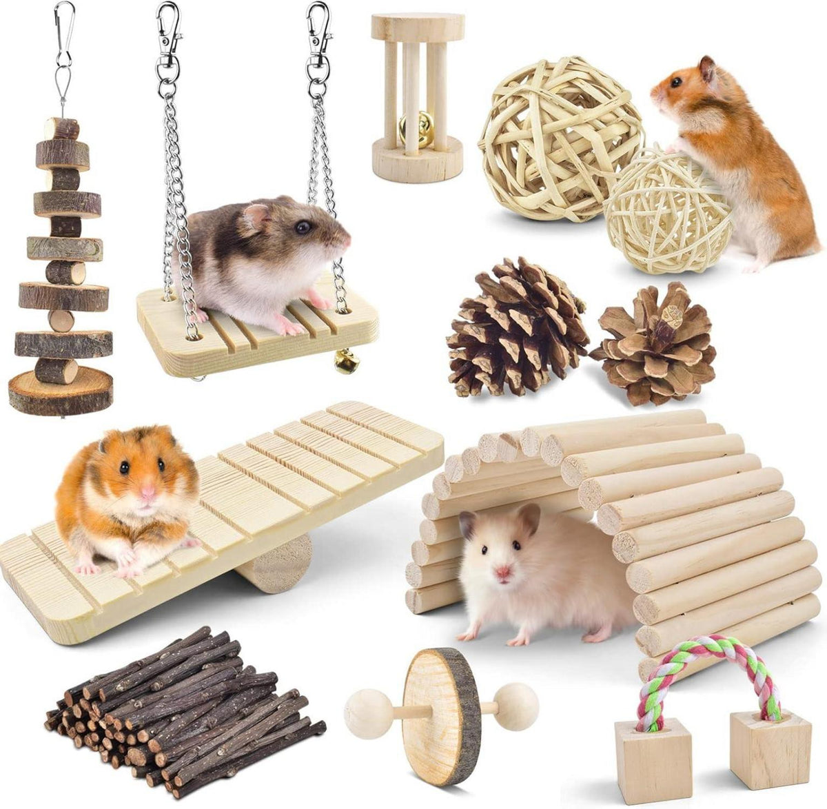 12er Set Hamster Kauspielzeug aus Naturholz
