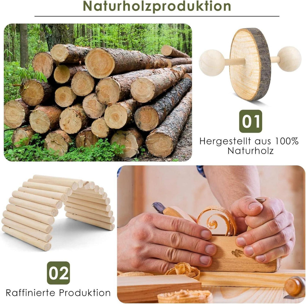 12er Set Hamster Kauspielzeug aus Naturholz