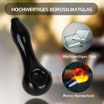 Glaspfeife Dicke Glaslöffelpfeife Schwarz 11.18 cm inkl Schutzhülle
