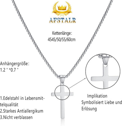 AFSTALR Herren Kreuz Kette Edelstahl Silber Anhänger Christentum Schmuck 50cm