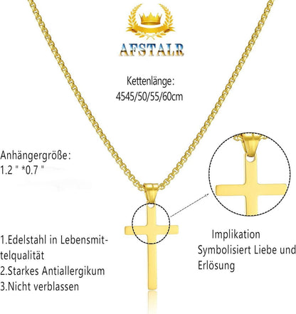 Kreuz Kette Herren Gold/Silber mit Anhänger Christentum Schmuck - 50cm