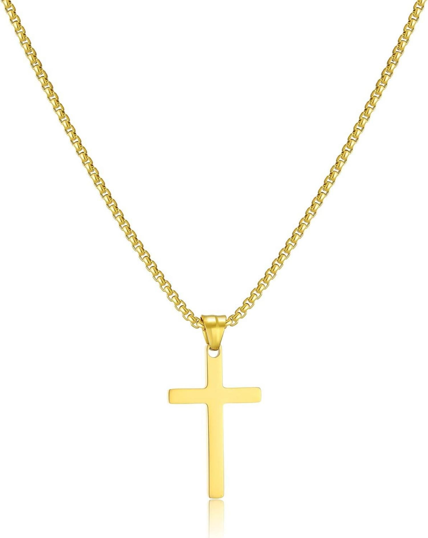 Kreuz Kette Gold Anhänger Christentum Schmuck Men 60cm
