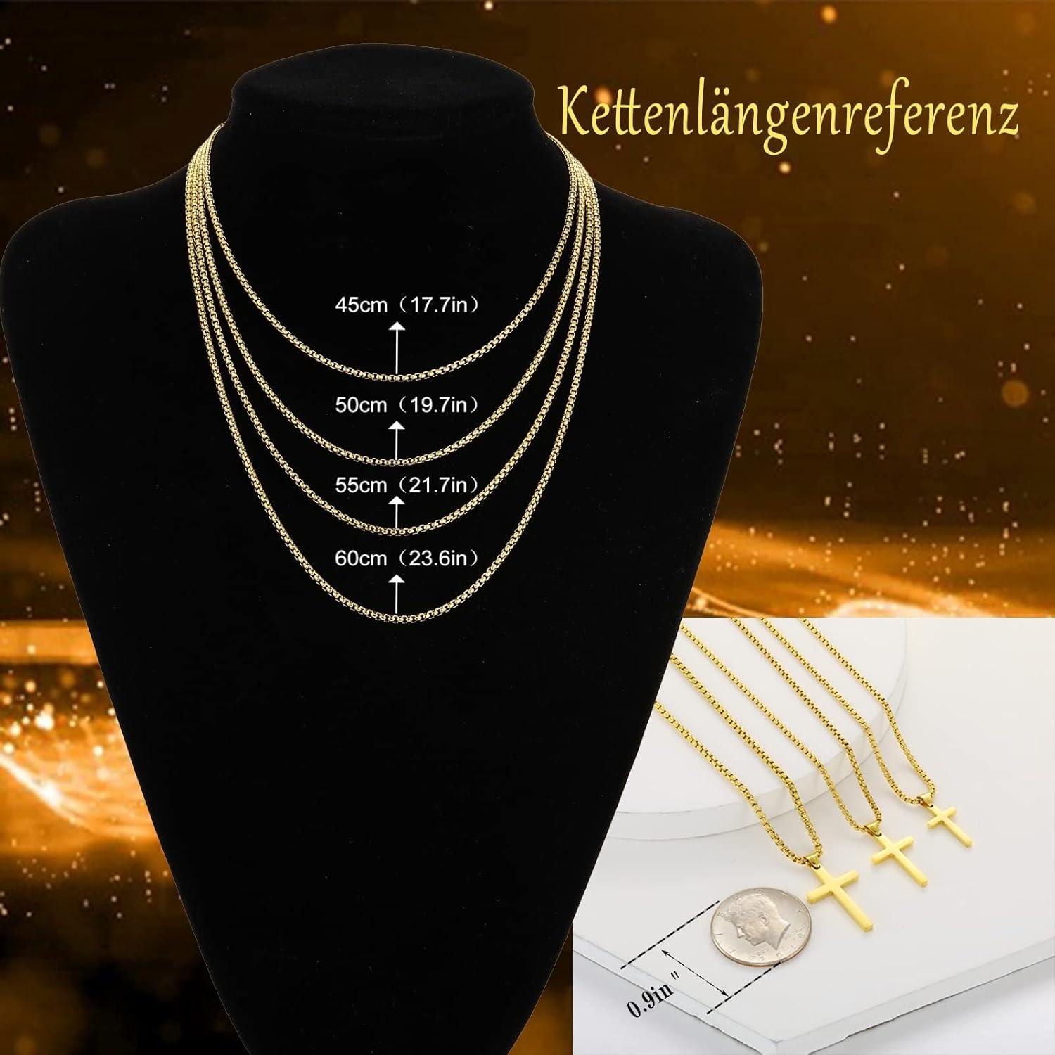 Herren Kreuzkette Gold Edelstahl Anhänger Christentum 60cm