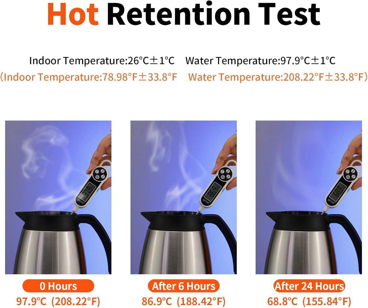 Thermoskanne 2.0L Edelstahl Vakuumisolierung Kaffeekanne Plunger 12h heiß 24h