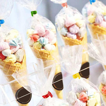 100 Stück Transparente Cellophantüten mit Twist Ties