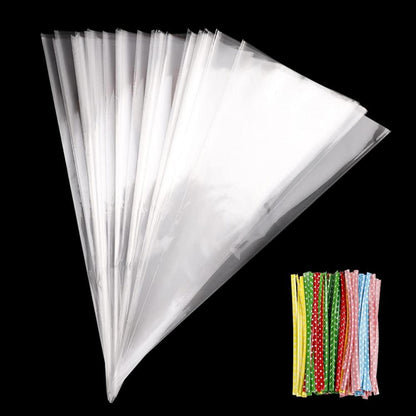 100 Stück Süßigkeiten Tüten 25x13cm Transparent mit Twist Ties