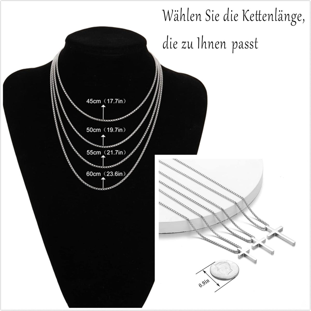 AFSTALR Herren Kreuz Anhänger Kette Silber Religiöser Schmuck 50cm