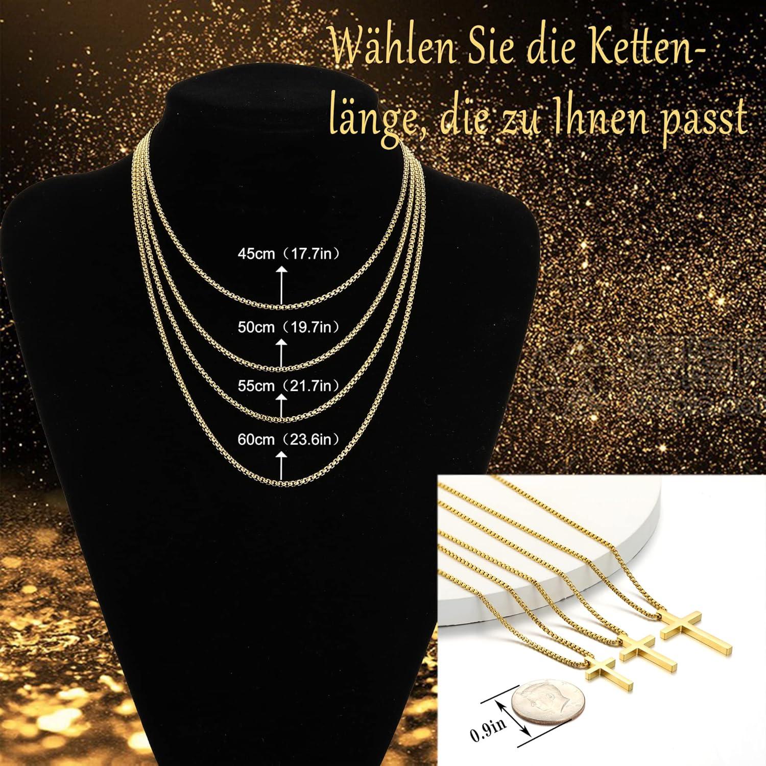 Herren Kreuz Kette Gold Silber Halskette Religiöser Anhänger 50cm