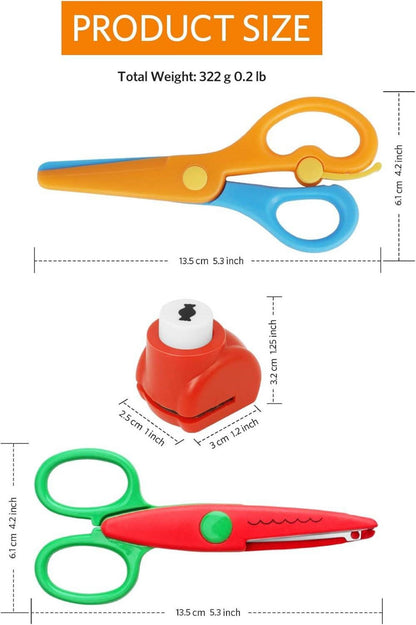 Bastelschere Set für Kinder, 6 Zickzackscheren, 4 Kinderscheren, 6 Papierstanzer