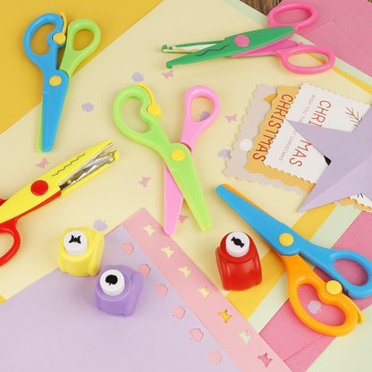 Bastelschere Set für Kinder, 6 Zickzackscheren, 4 Kinderscheren, 6 Papierstanzer