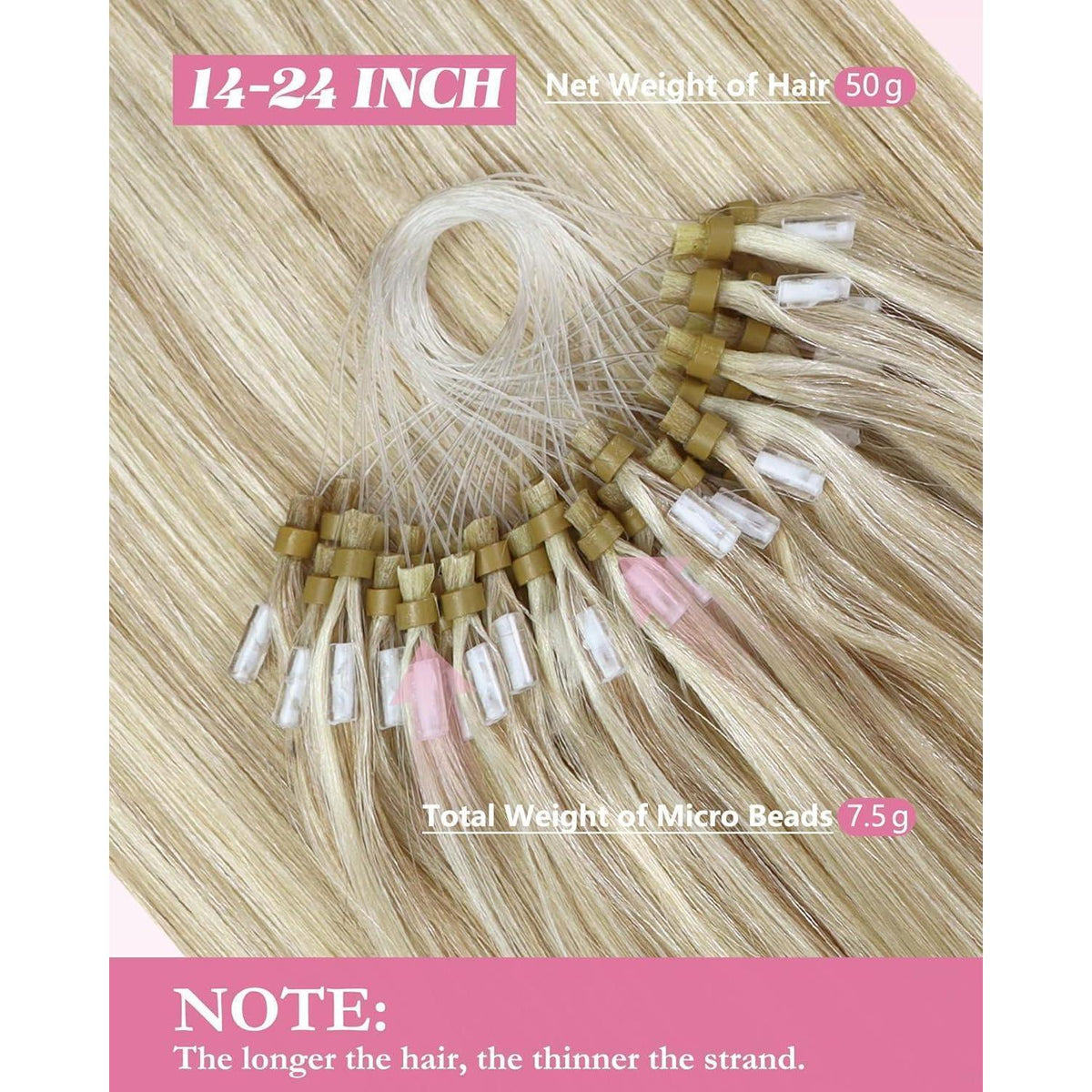 Blond Echthaar Microring Extensions 40cm - #16/22