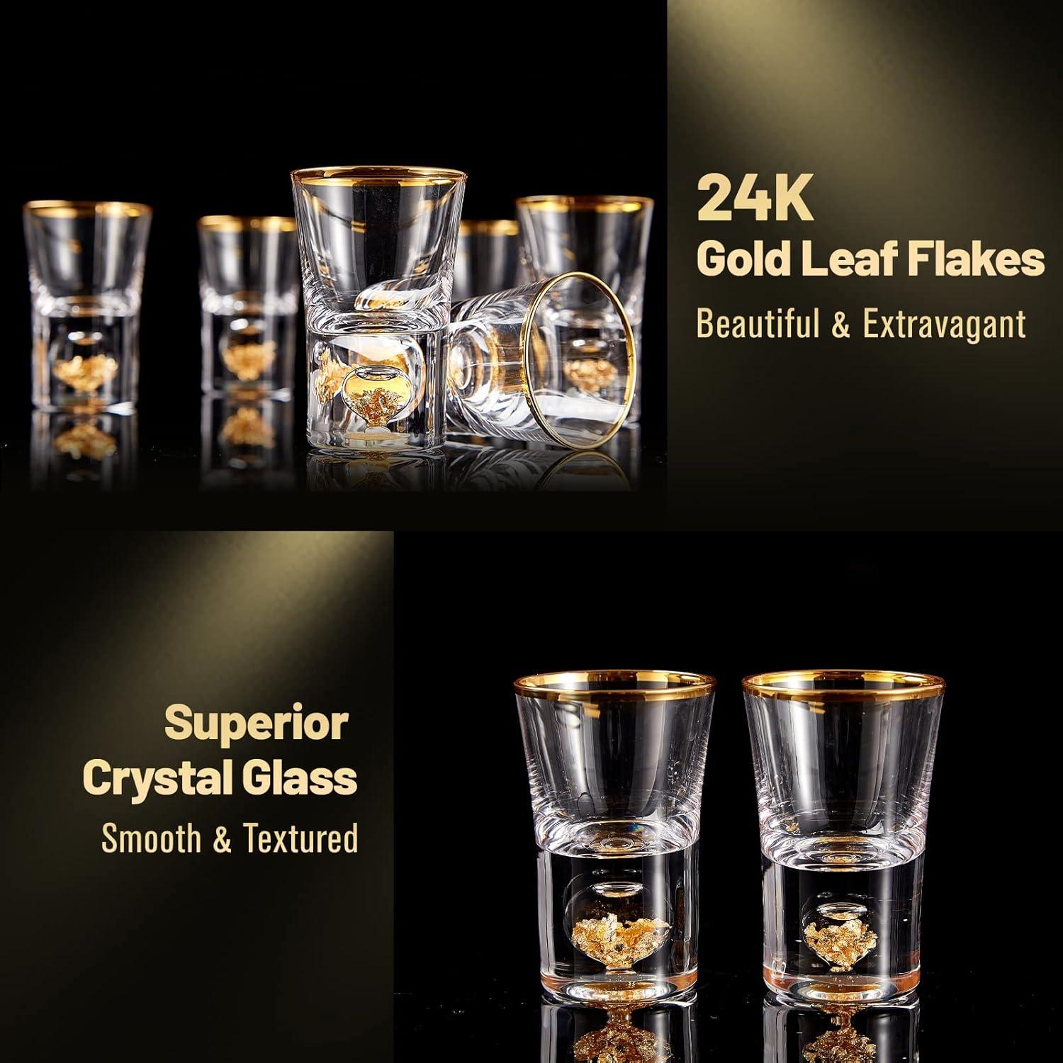 Kristall Schnapsgläser Set 4cl mit 24-karätigen Blattgoldflocken 6