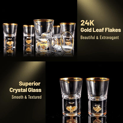 Kristall Schnapsgläser Set 4cl mit 24-karätigen Blattgoldflocken 6