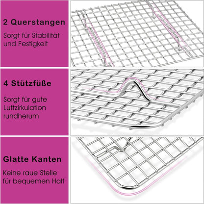 Edelstahl Kuchengitter Set Rechteckiges Abkühlgitter 29.8x22.8cm