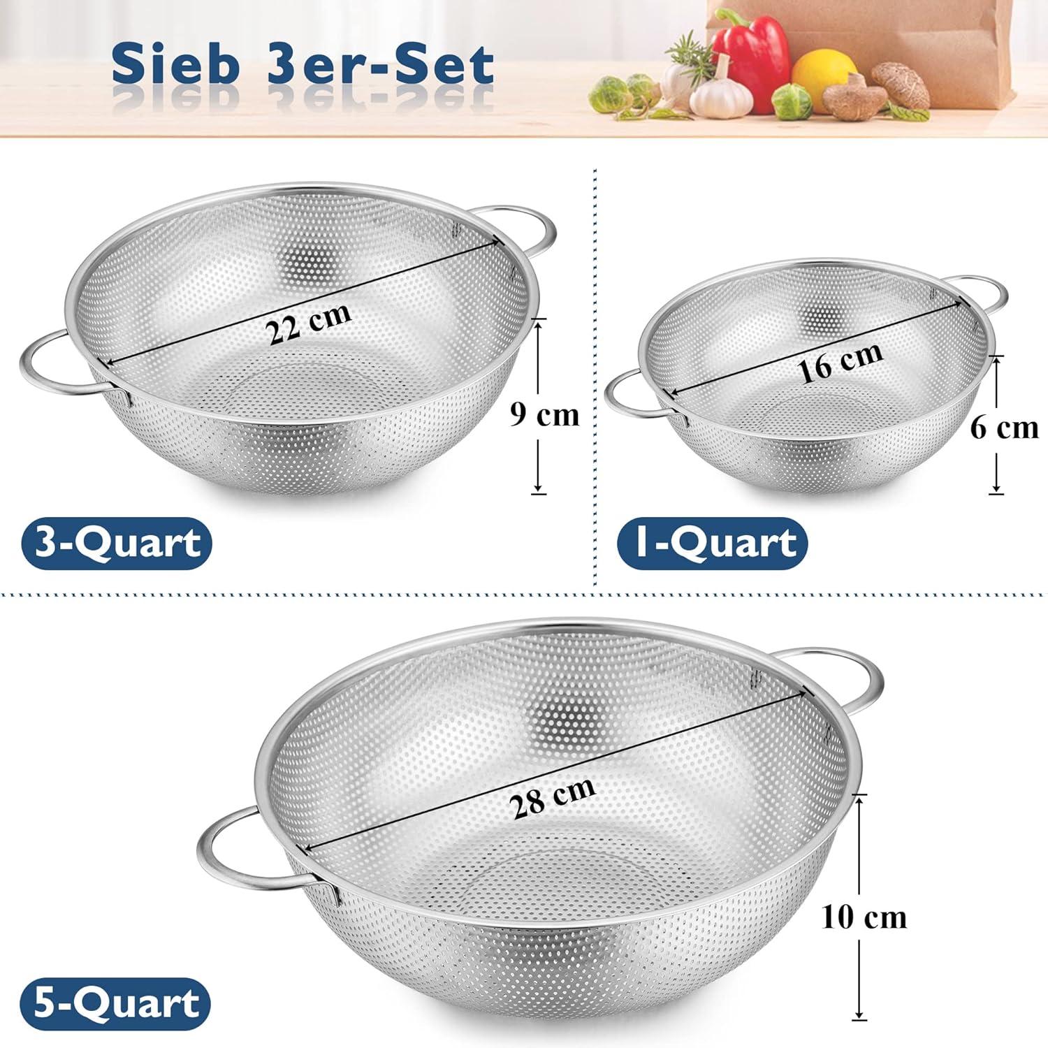 Herogo Edelstahl Sieb 3er-Set 16cm/22cm/28cm für
