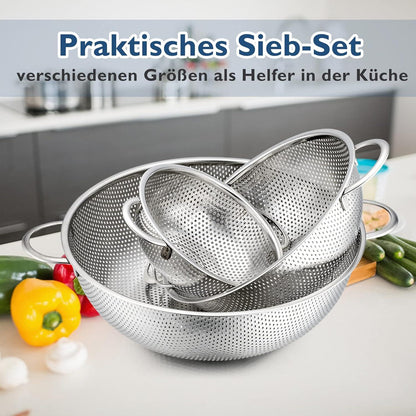 Edelstahl Küchensieb 3er-Set 16/22/28cm Spülmaschinenfest