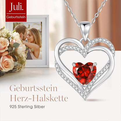 Sterling Silber Halskette mit Herz-Geburtsstein – Juli