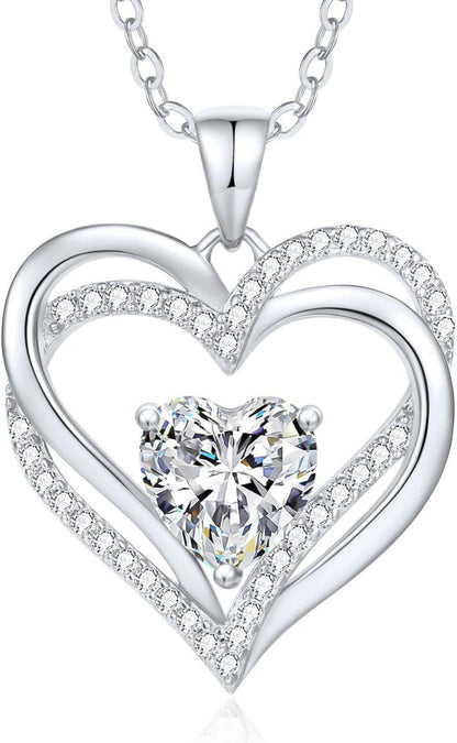 Herzkette mit Geburtsstein 925 Silber Anhänger - Geschenk Frau