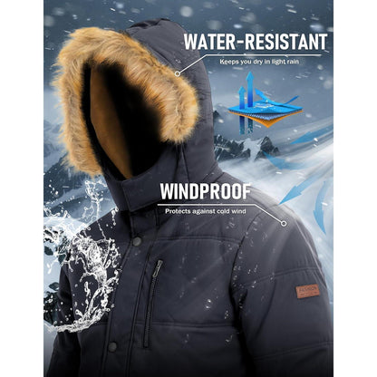 Herren Winter Parka mit abnehmbarer Kapuze, warm gefüttert, dunkelgrau 3XL