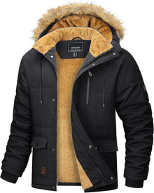 Winter Parka Jacke Herren Winddicht mit Fleece gefüttert Schwarz