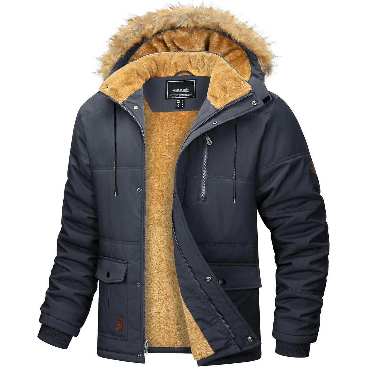 Herren Winterparka Fleecejacke Winddicht & Warm – Dunkelgrau XL