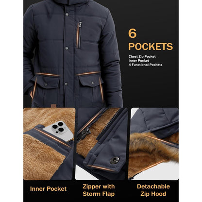 Herren Winterparka Fleecejacke Winddicht & Warm – Dunkelgrau XL