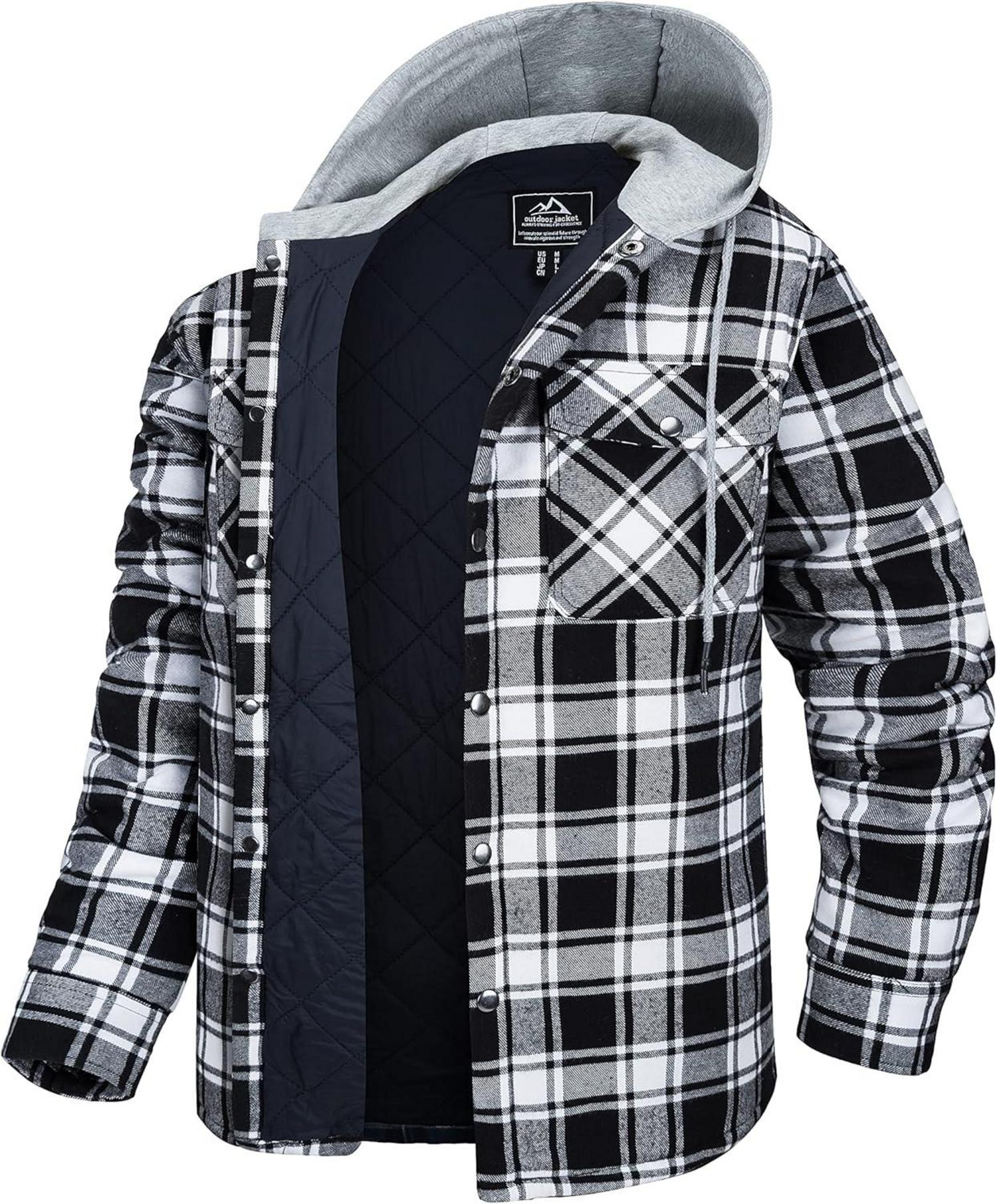 Karriertes Hemdjacke Winter Thermohemd mit Kapuze und Taschen