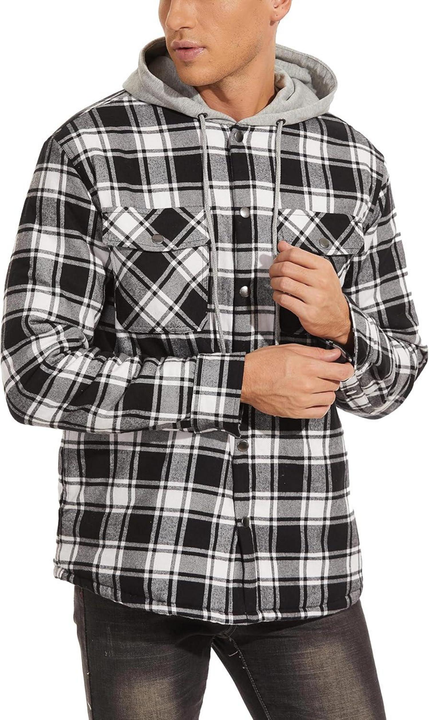 Karriertes Hemdjacke Winter Thermohemd mit Kapuze und Taschen