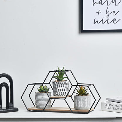 TERESA'S COLLECTIONS Moderne Kunstpflanze 3er Set künstliche Sukkulenten geometrischem Keramik