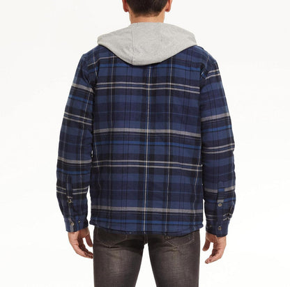 Herren Kariertes Hemdjacke Thermohemd Warme Winterjacke Blau Grau M