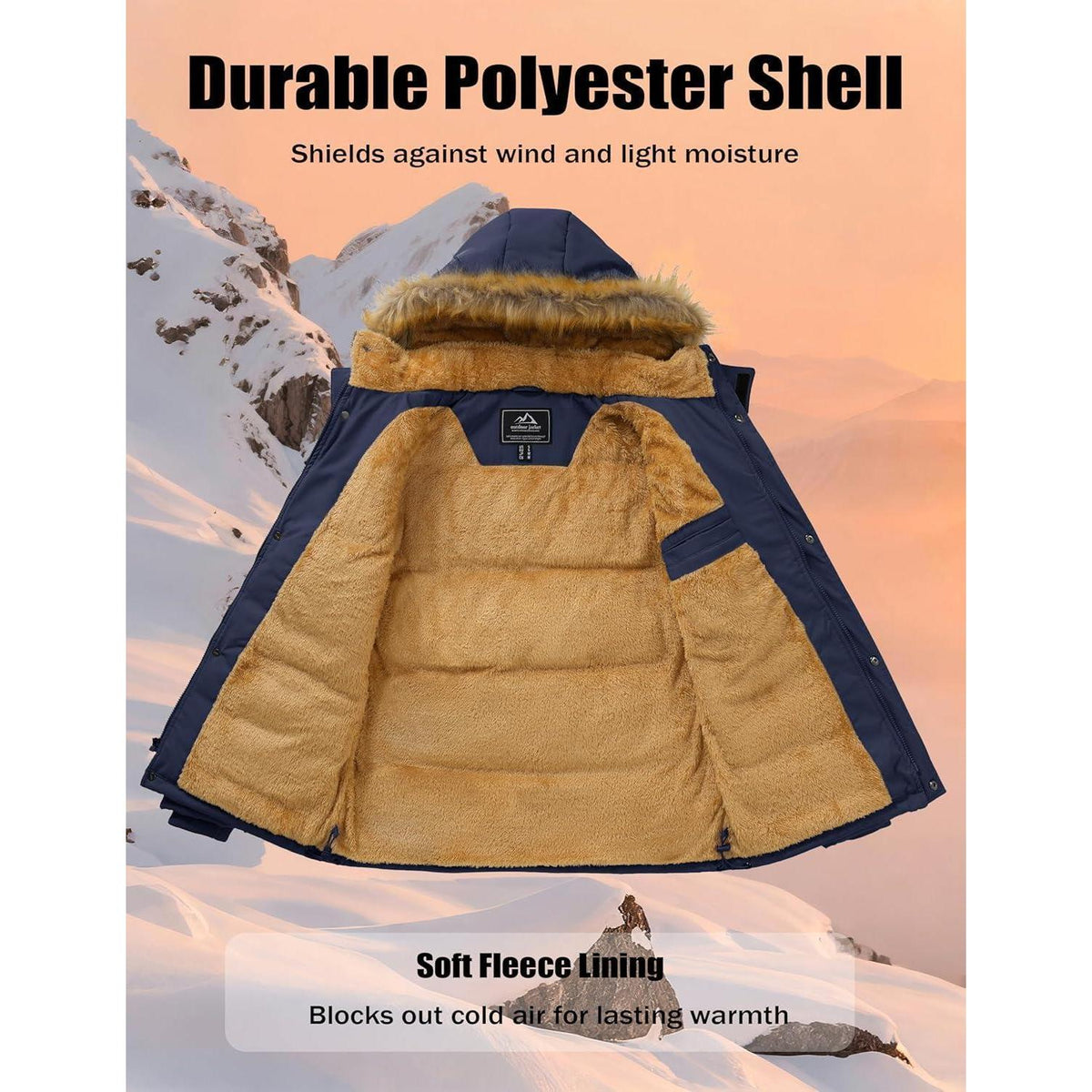 Herren Winter Parka mit warmer Fleece-Fütterung, wasserabweisend, Dunkelblau