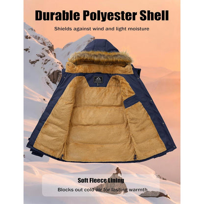 Herren Winter Parka mit warmer Fleece-Fütterung, wasserabweisend, Dunkelblau
