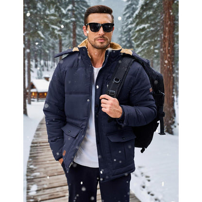 Herren Winter Parka mit warmer Fleece-Fütterung, wasserabweisend, Dunkelblau
