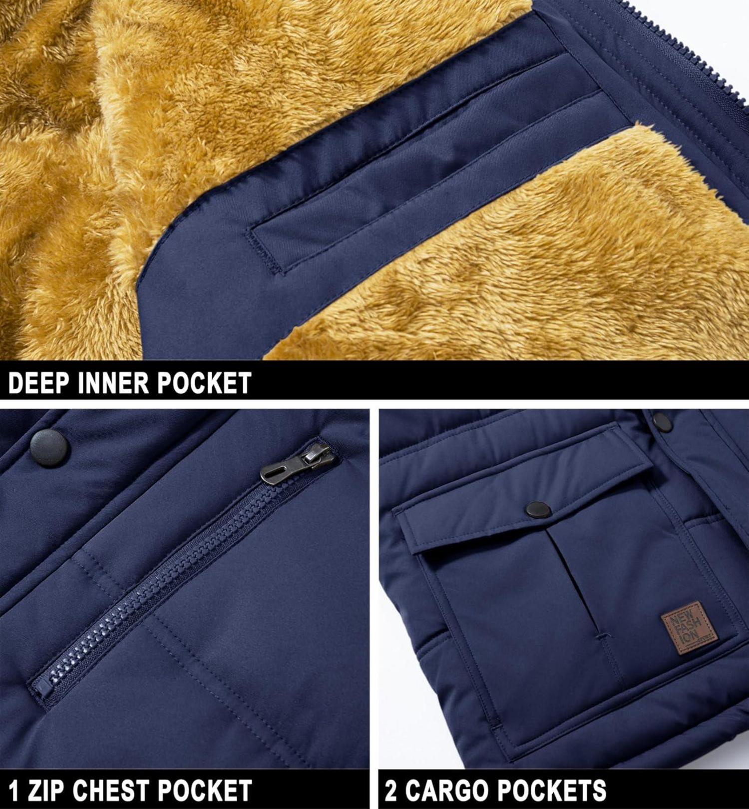 Winter Herren Parka Jacke Outdoor Fleecejacke wasserfest Kapuze XL