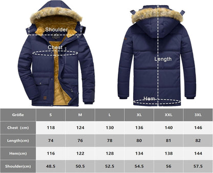 Herren Winter Parka Jacke Winddicht Outdoor Fleecejacke Kapuze