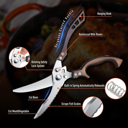 Profi Geflügelschere Edelstahl Fleischschere mit Knochen- und