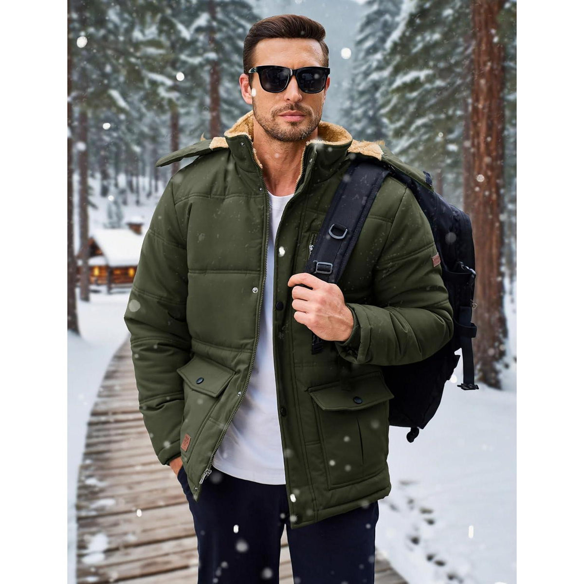 Herren Winter Parka mit abnehmbarer Kapuze, warm gefüttert, wasserabweisend