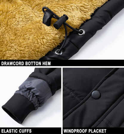 Herren Winter Parka Jacke Winddicht Outdoor Fleecejacke Schwarz 3XL