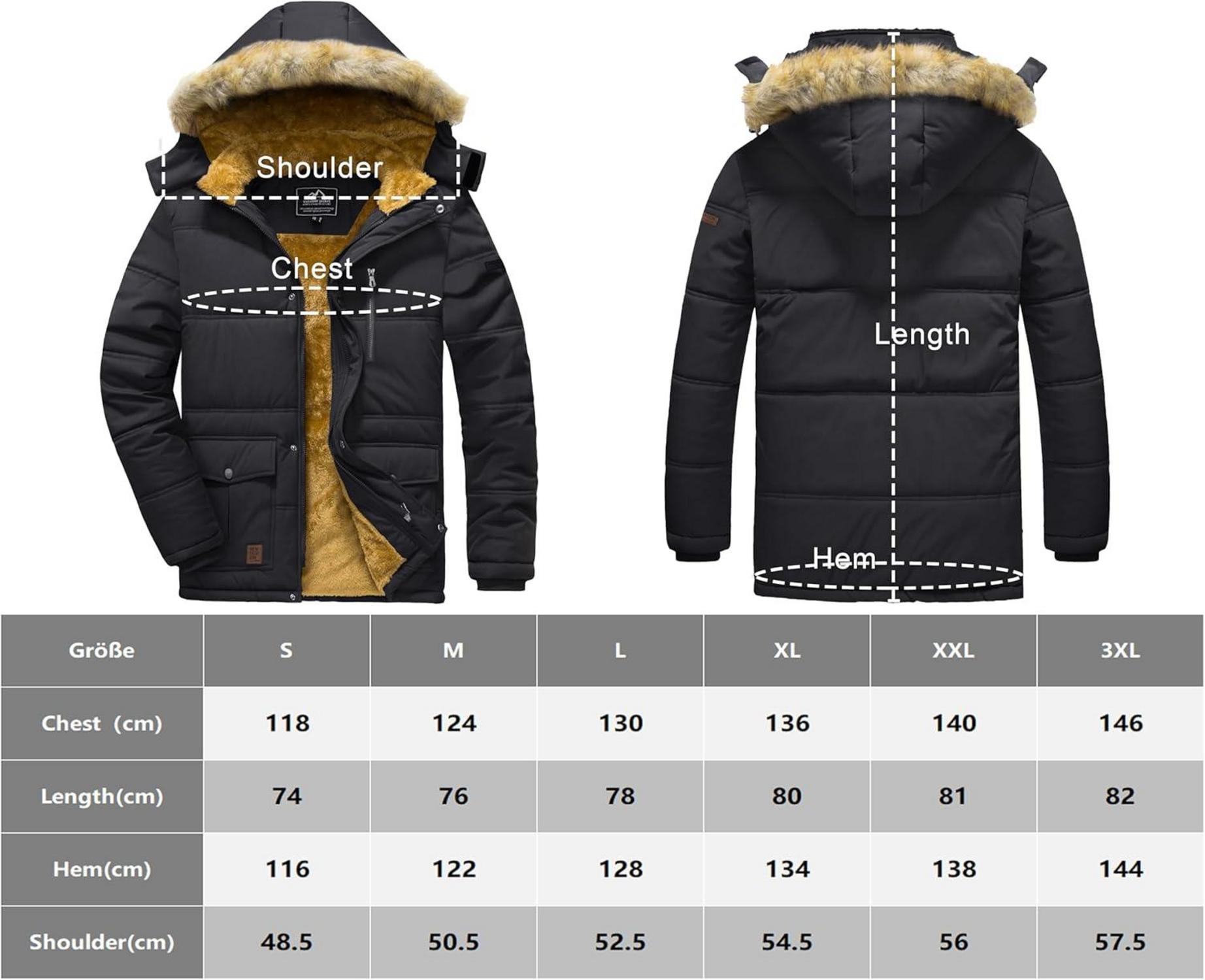 Herren Winter Parka Jacke Outdoor Warme Fleece Übergangsjacke 3XL