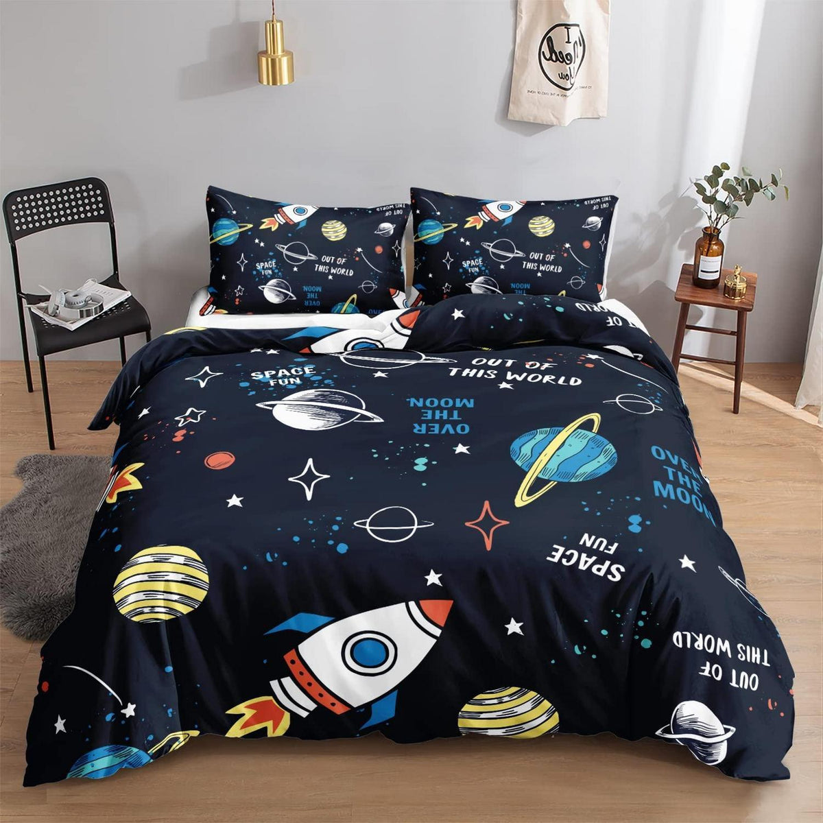 Kinder Bettwäsche Set Universum Planet Rakete 200x200