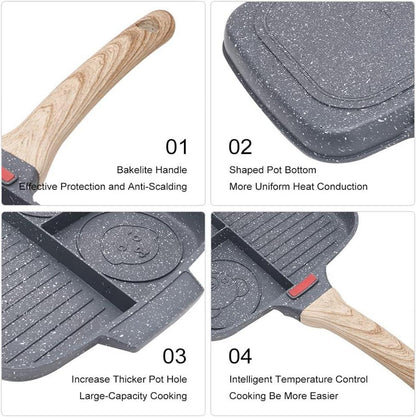 Bobikuke Grillpfanne Induktion 3-in-1 Antihaft Steakpfanne 27x24 cm Schwarz