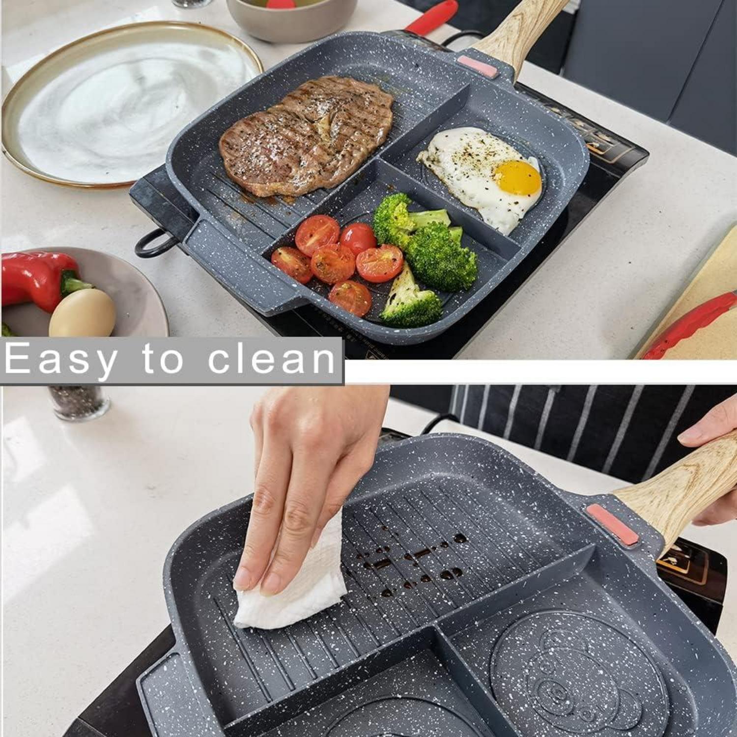 Geteilte Steakpfanne 3in1 Antihaft Induktion 27x24cm Schwarz