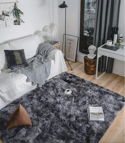 Flauschiger Shaggy Teppich Grau Schwarz Waschbar 80x120cm Modernes