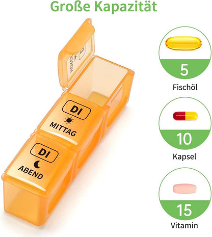 Tablettenbox 7 Tage Medikamentenbox BPA-frei Große Fächer Schwarz