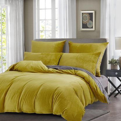 Fleece Bettwäsche Set 135x200 - Warm & Flauschig Gelb-Grau
