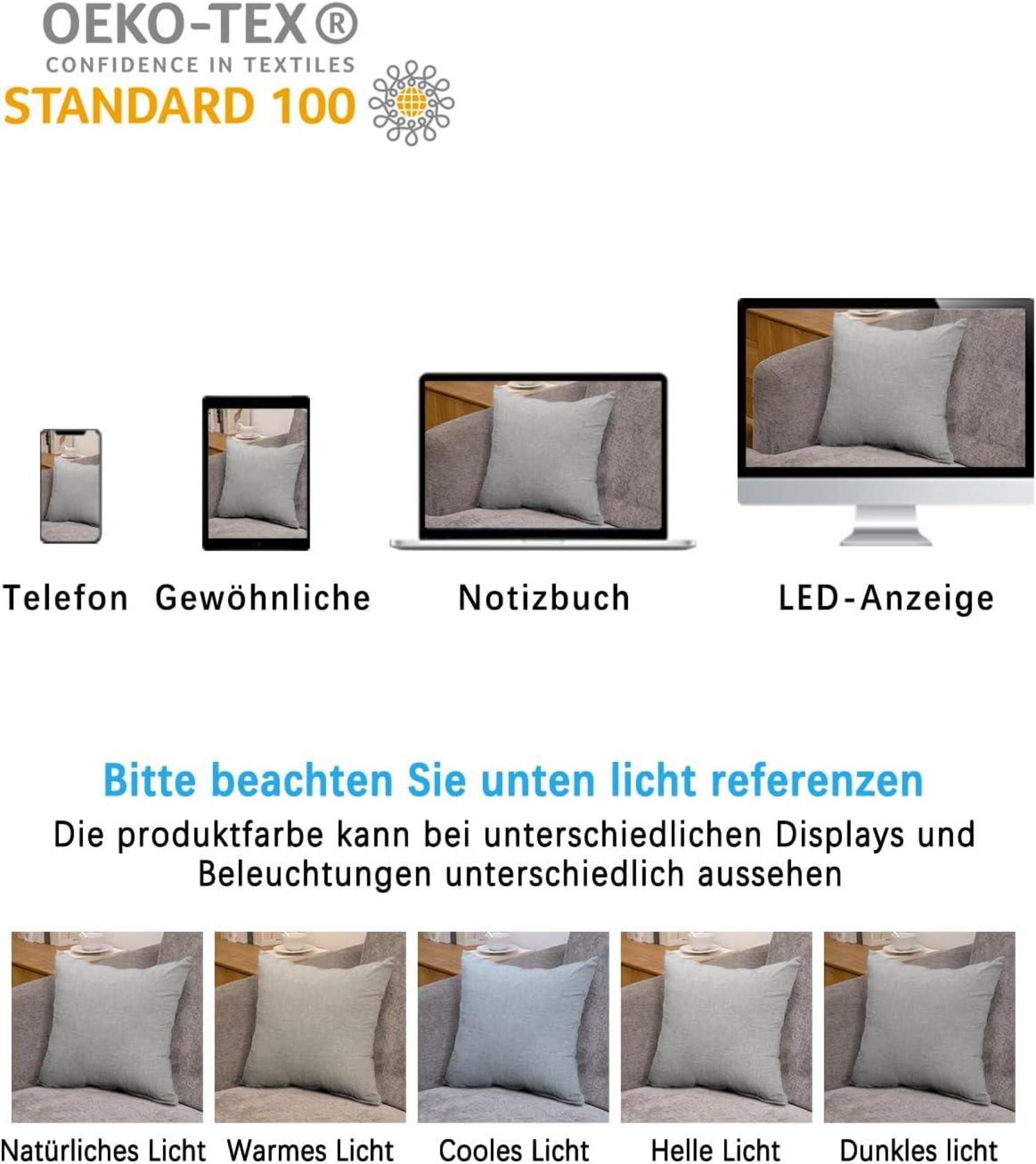 2er Set Kissenbezug 40x40 cm Grau Baumwolle Reißverschluss